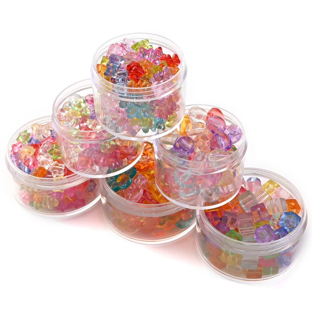 50/100 Stück gemischte Farben transparente Acrylperlen Bär Liebe Blume Stern Spacer Perlen für Schmuckherstellung DIY Armband Halskette – Detail 3