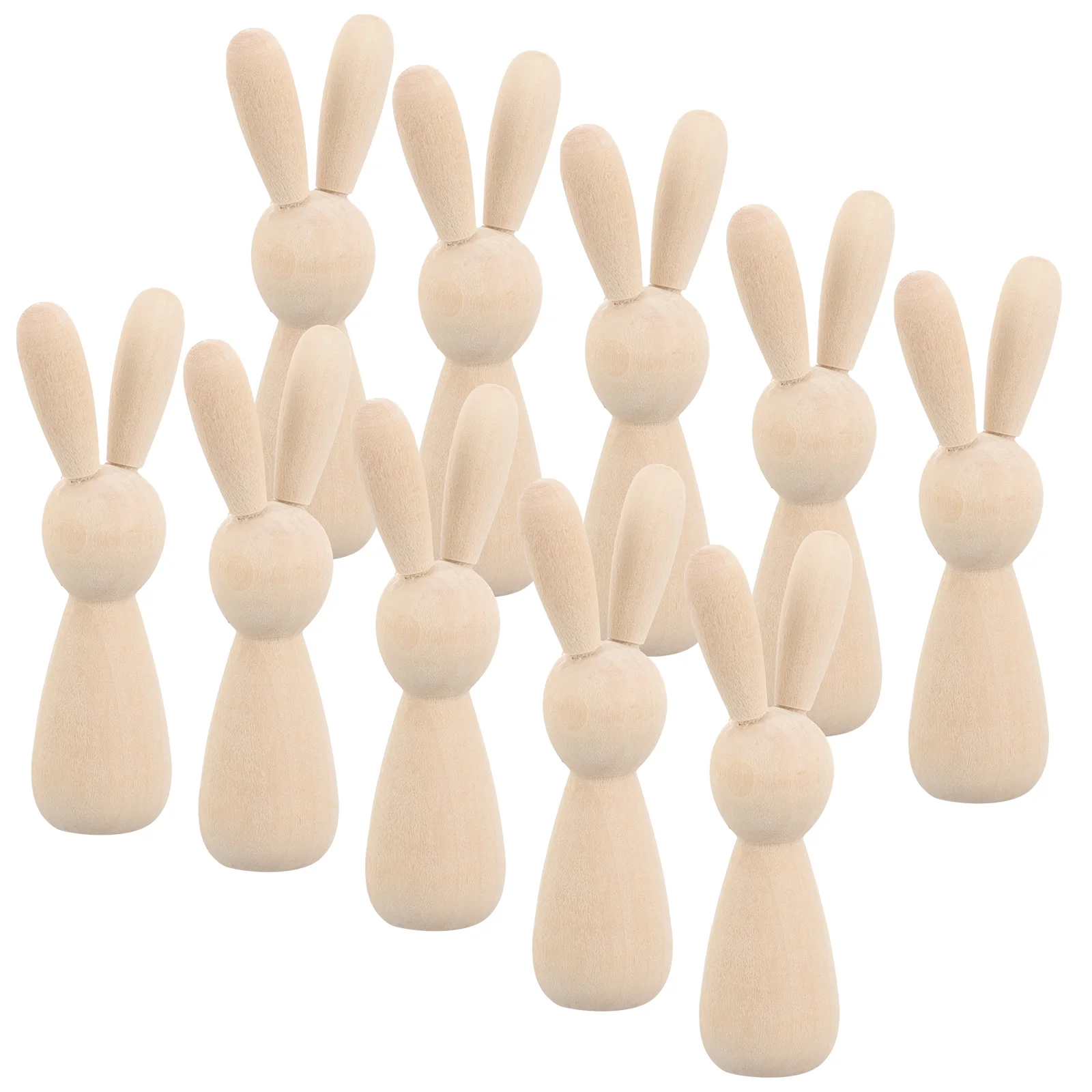 

10 Pcs Toy Log Color Rabbit Head Wooden Man DIY Home Decoration Puppet 10pcs Peg Dolls Unfinished Bulk Rabbits for