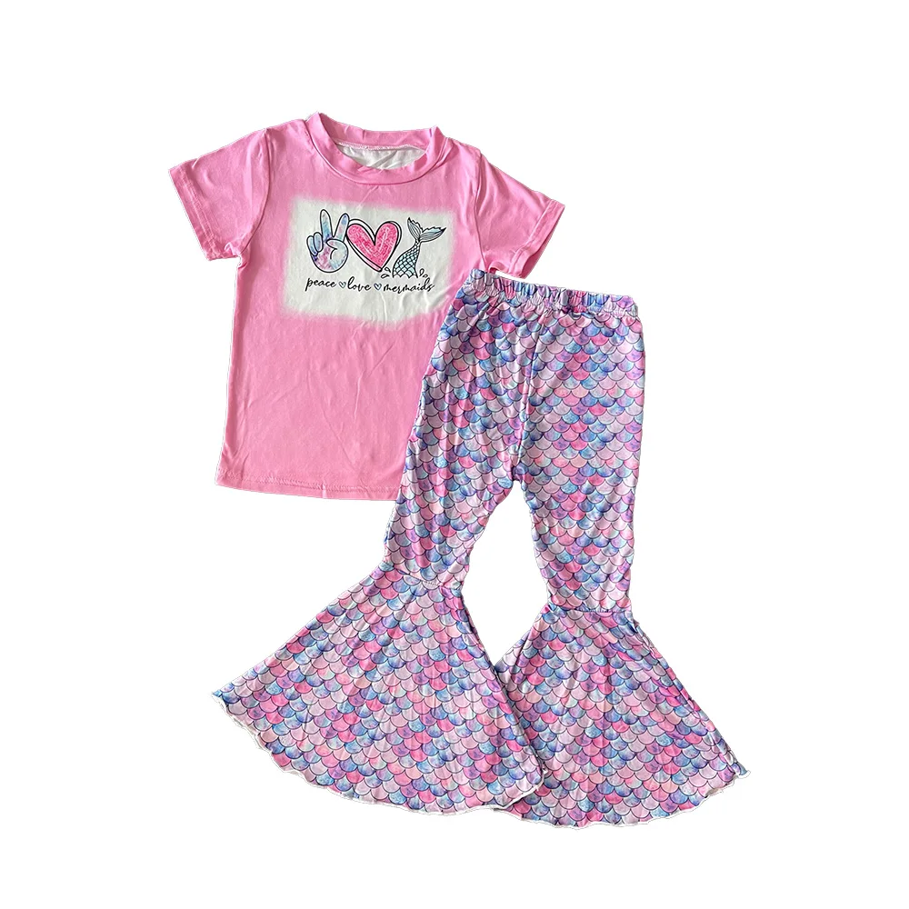 

Wholesale Girls' Set Summer Short Sleeve Top Princess Bell Bottom Pants Set Little Girl Clothes Children Clothes