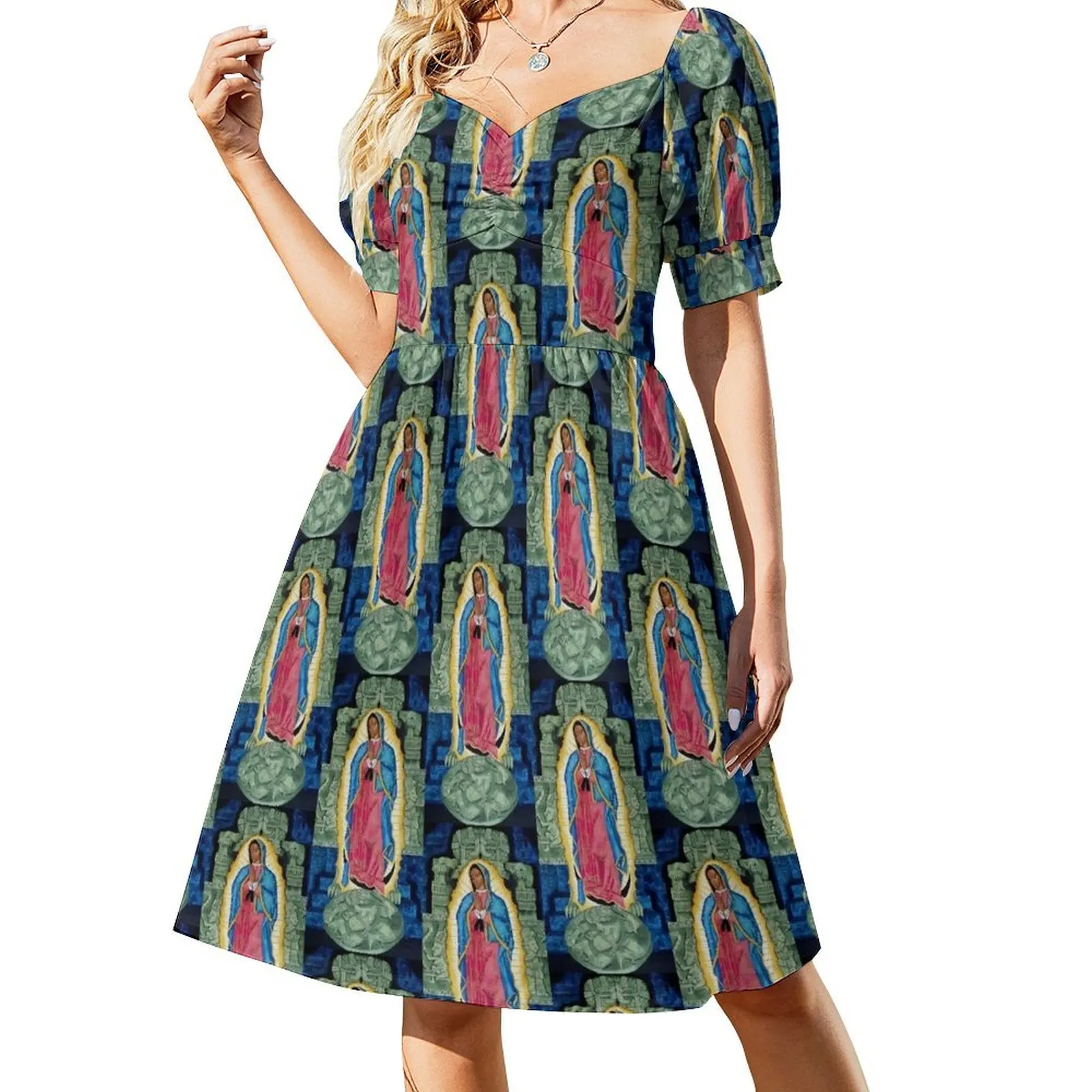 thumbnail image 1 of Vestido de manga corta Guadalupe-Tonantzin, vestidos africanos para mujer, vestido de verano para mujer, 1 of 7
