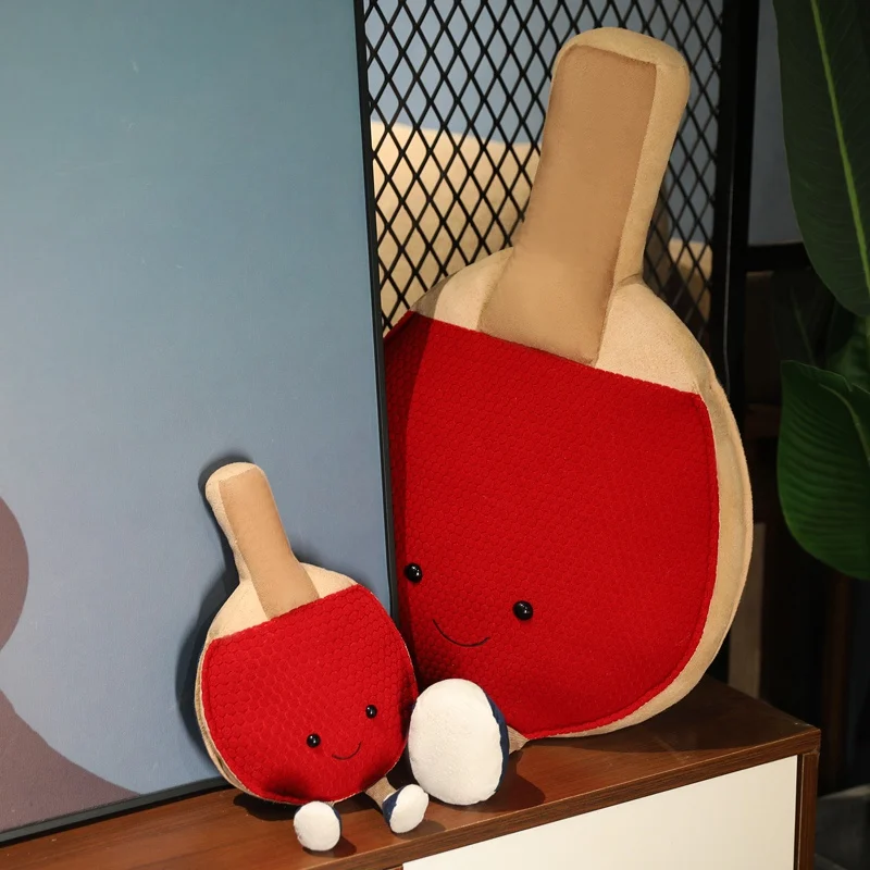 Kawaii Soft Red Table Tennis Bat with Legs Sport Plush Accessory Funny Home Office Decoration Gift 4