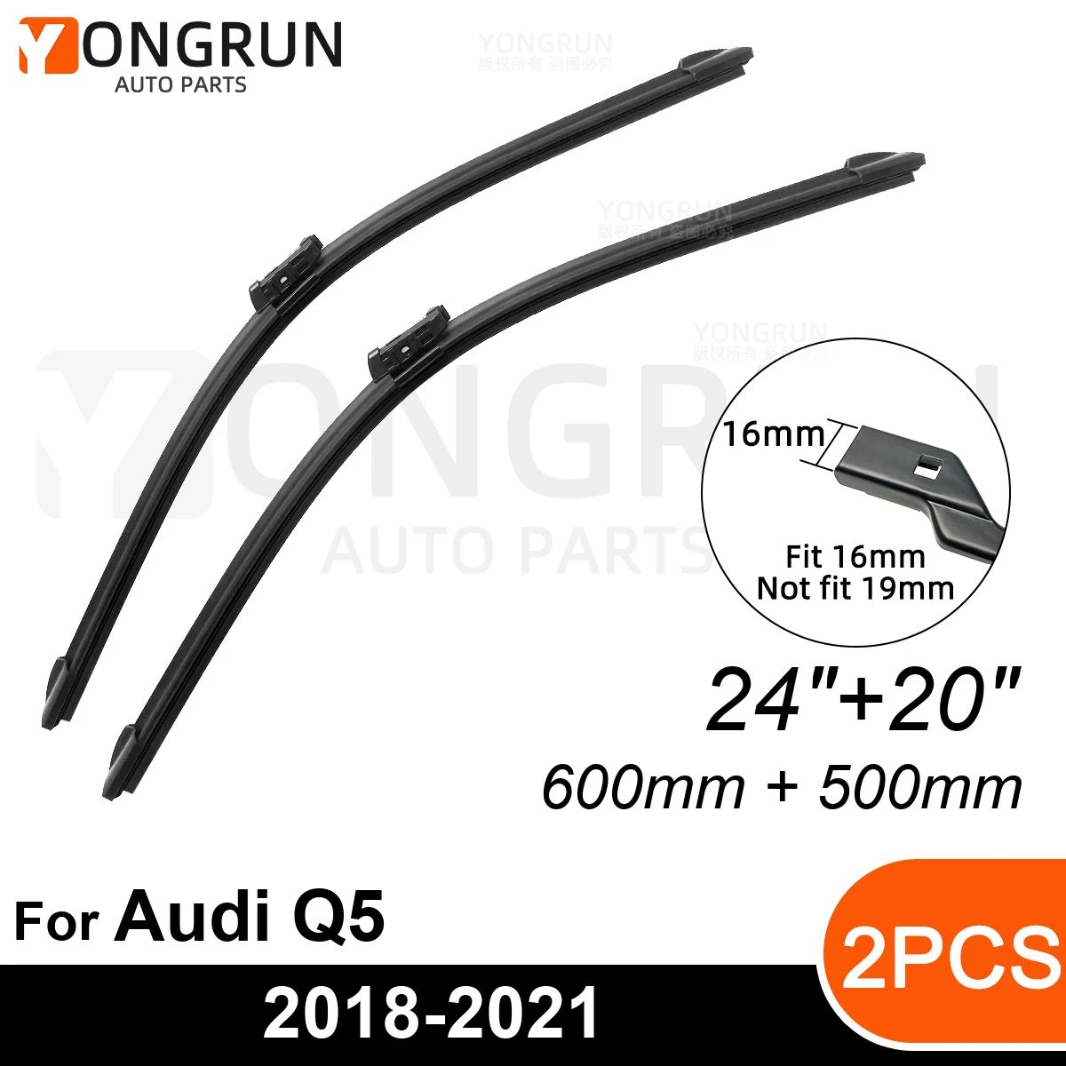 Front Wipers For Audi Q5 2018 2021 Wiper Blade Rubber 24"+20" Car