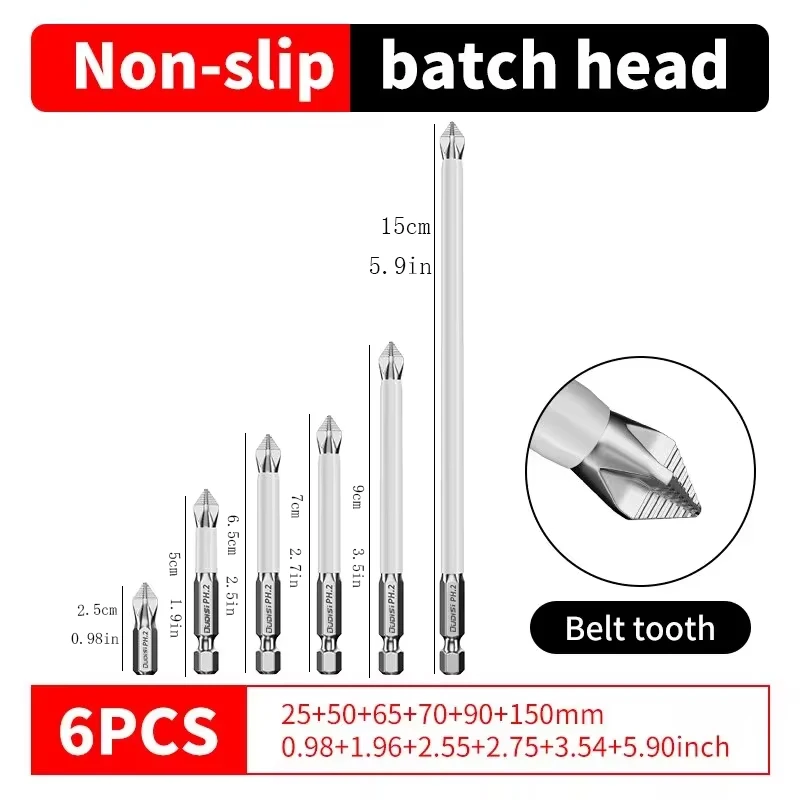 6 PCs Non-Slip Magnetic Cross Head Household Electric Driver Screw Set - High Hardness Hand Drill Bits for Electric Screwdrivers 6