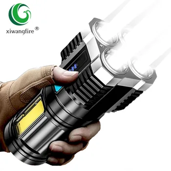 4-core Super Bright Flashlight Rechargeable Outdoor Multi-function P1000 Led Long-range Spotlight Battery Display COB Light 1