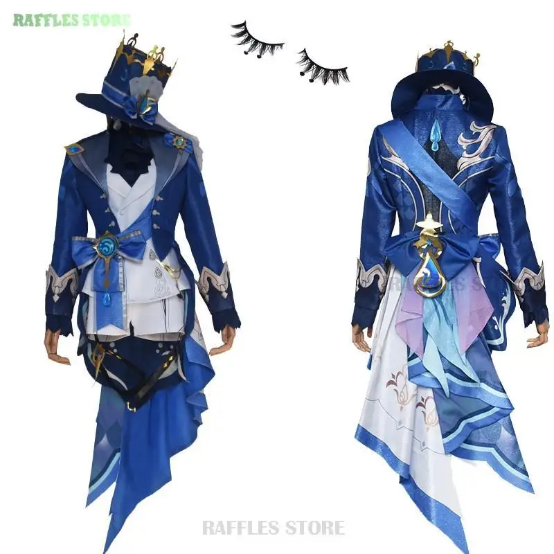 

Focalors Furina Cosplay Costume Eyelashes Genshin Anime Game Cosplay Outfits Dress Wig Hat Suit Halloween Party Fancy Suit