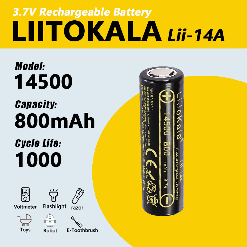  1-40pcs LiitoKala 14500 Li-ion Battery 3.7V 800mAh Rechargeable Battery 1000 Times for LED Flashlight Toys Calculator 