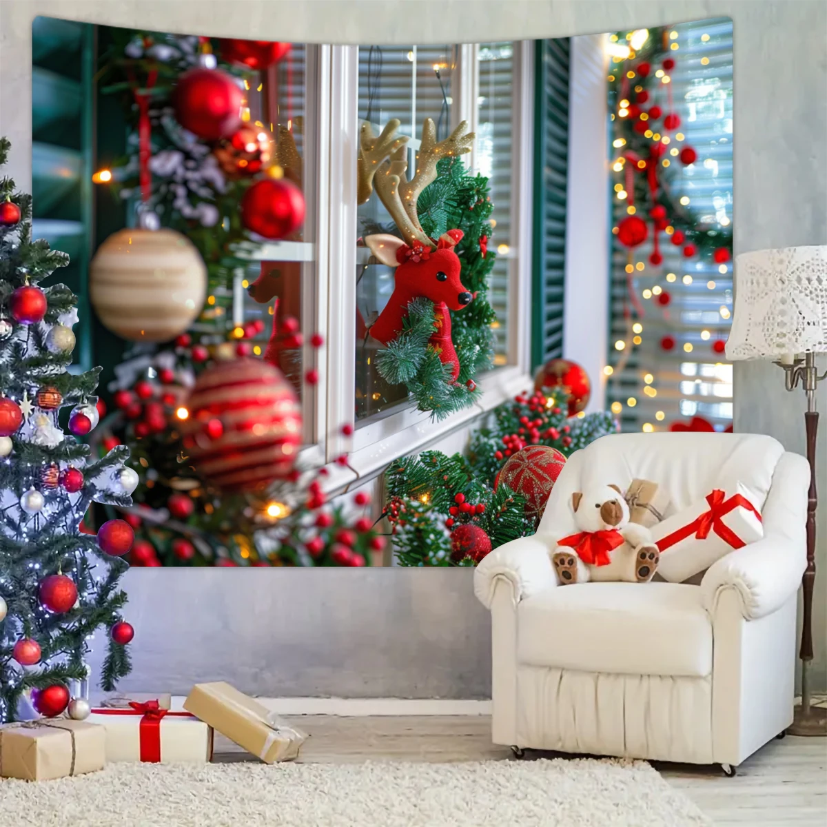 Christmas Tapestry, Christmas Tree Backdrop, Snow Scene Photo Background Hanging Cloth, Lightweight Vinyl Fabric, Multiple Sizes 100x120cm To 180x240cm, Pink Holiday Party Decoration Wall Cloth - View #6