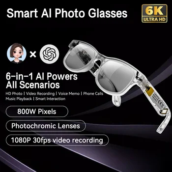 6K AI Smart Glasses Fotocamera Chiamata Bluetooth Assistente vocale Lettore musicale Tradisci occhiali fotocromatici multifunzionali per Xiaomi