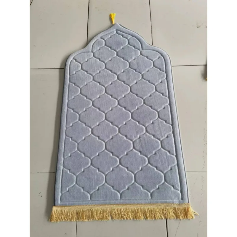 Floor Mat Prayer Mat Flannel Prayer Mat for Muslim Ramadan Thick Printing Carpet Worship Kneel Embossing Floor Carpet Non-slip Soft Travel Prayer Rug