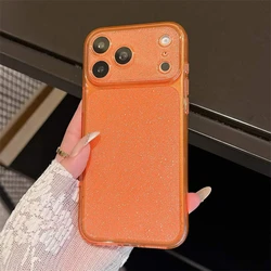 Luxury Bling Glitter Shockproof Transparent Phone Case with Large Window Design - iPhone 15 Plus (Orange)