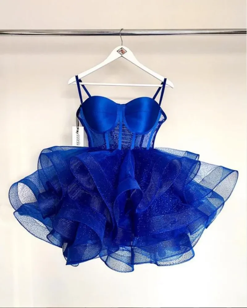 Dream Evening Dress Sexy Sweetheart Chiffon Short Mini Skirt A-line Layered Spaghetti Strap Cocktail Gowns Prom Dress