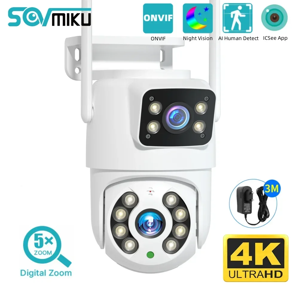 4K 8MP PTZ WIFI камера с двумя объективами для улицы, ночного видения ...