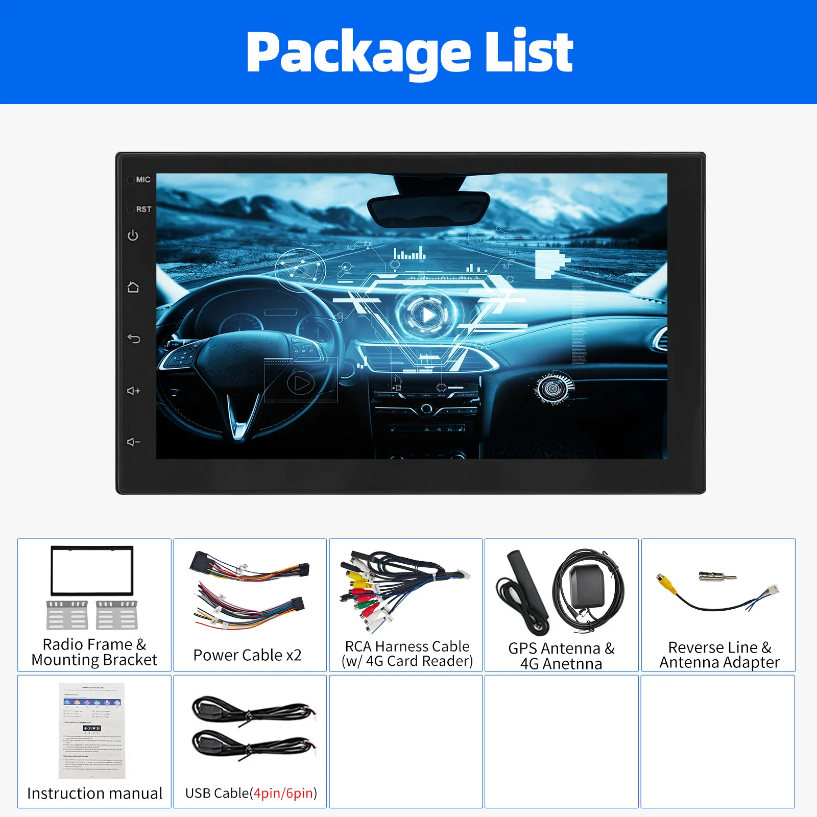 ESSGOO 7"/9"/10“ 2 DIN Android 14 8-Core 6+128G Autoradio Wireless Apple Carplay Android Auto GPS Navigation Bluetooth AM FM RDS WIFI QLED Touchscreen 4G LTE USB Mirror Link Equalizer Lenkradfernbedienung – Detail 13