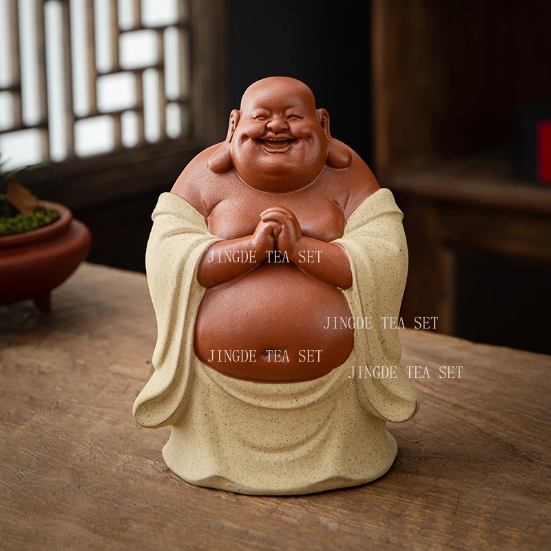 Purple Clay Tea Pet Household Wealth Attraction Maitreya Buddha Ornament Office Tea Table Handicraft Decoration Tea Playing