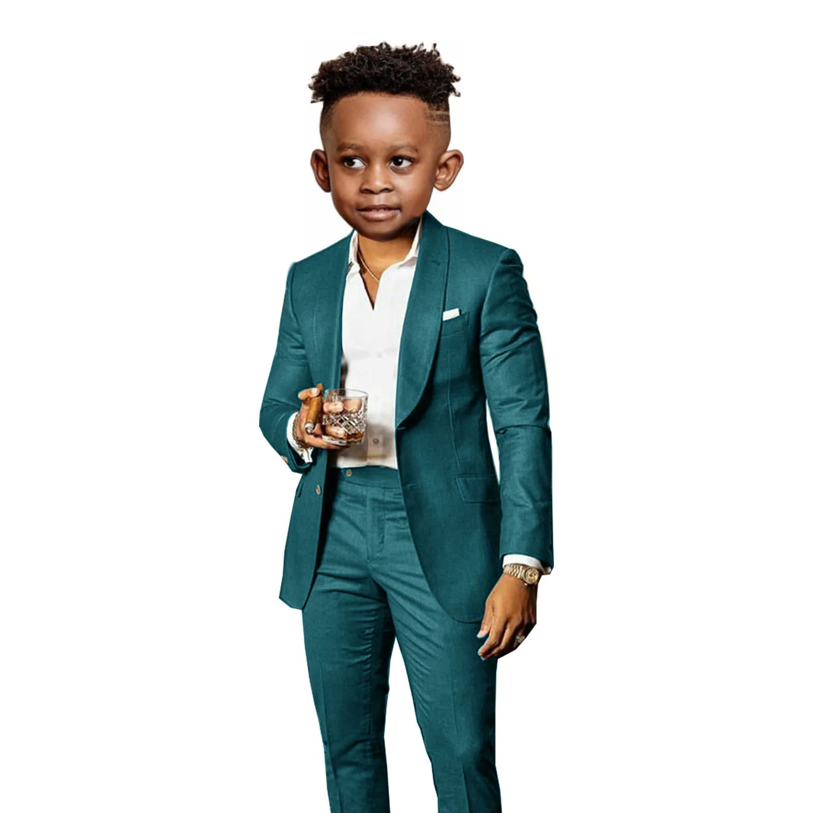 Children's Brown 2-Piece Suit with Shawl Collar - Elegant Formal Wear for Weddings and Parties