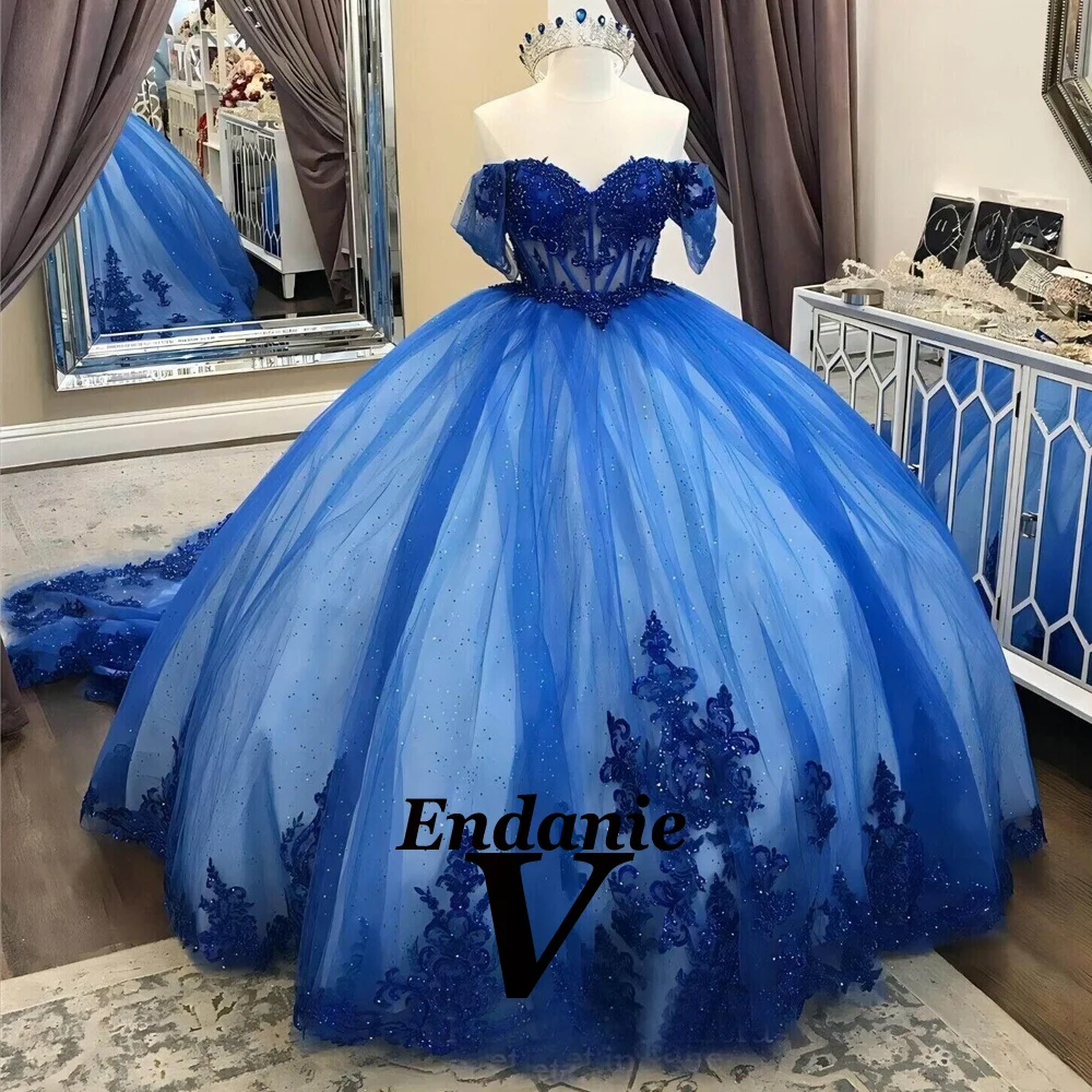 Vendanie Charming Ball Gown Quinceanera Dresses Appliques Sequined Off the Shoulder Court Train Draped Vestidos De 15 A&ntilde;os quinceanera dresses