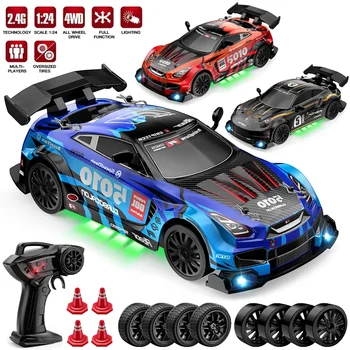 1/24 Auto sportiva da deriva a quattro ruote motrici telecomandate con luci a LED Veicolo da corsa ad alta velocità Giocattoli per bambini Regali di gioco multigiocatore