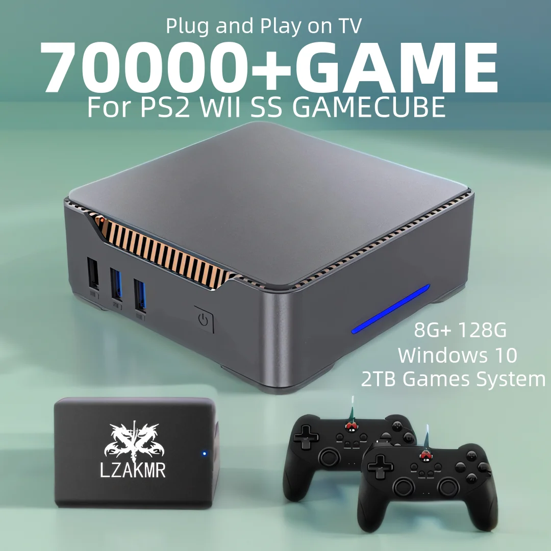 

Plug and Play Ultimate Experience 2TB Games System Wireless Gaming Console AK3V 128G Win10 for PS2 WII SS GAMECUBE 70000+Games
