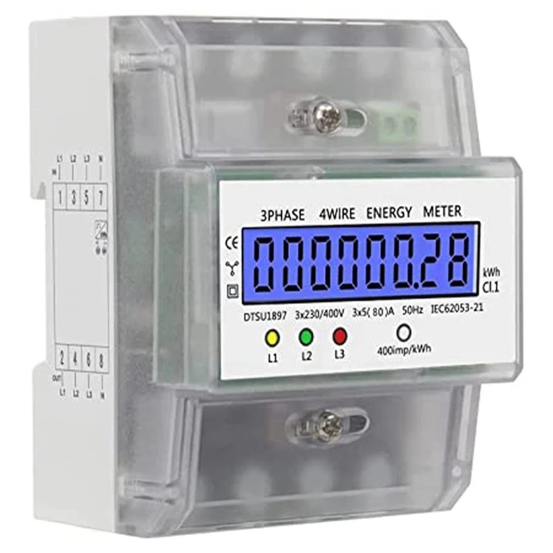 

1 Piece Electricity Meter 3 Phasig 4 Ladder Power Meter Hutschiene With LCD Display Plastic