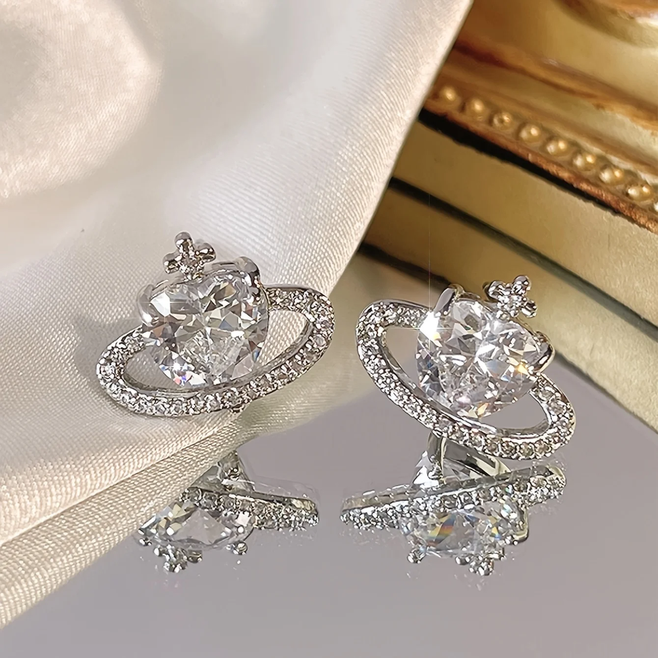 pendientes mujer pendientes verano 2023 pendientes originales y divertidoPendientes de circonia cúbica para mujer y niña, aretes de lujo con diseño de Planeta y amor, regalo de San Valentín, joyería para fiesta de boda