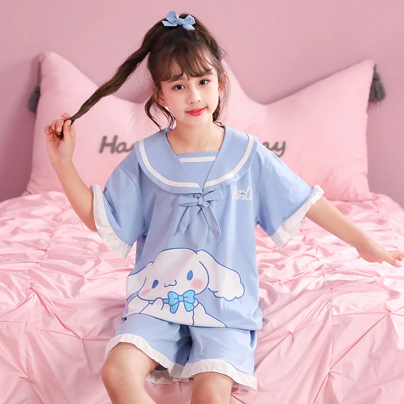 

Cute Sanrio Hello Kitty Cinnamoroll Children Pajamas Set Kawaii My Melody Kuromi Summer Short-Sleeved Shorts Girls Homewear