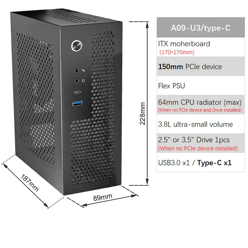 Htpc pc Computador Portátil Mini Ipc Flex Psu Case Itx Chassis Pcie 2.5 Ssd Drive a4 3.6 l A09 - Imagem 3