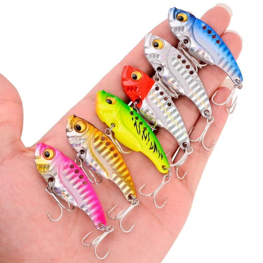 6pcs Metal VIB 3g 7g10g 15g Fishing Lure Mini Vibration Spoon Spinner Crankbait Bass Artificial Hard Bait Cicada Fishing Tackle 6