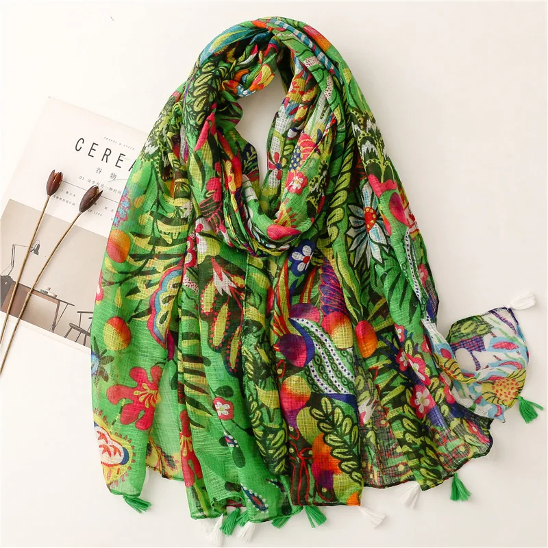 2022-fashion-sunflower-pattern-tassel-scarf-shawls-soft-beautiful-fruit-wrap-hijab-scarves-free-shipping