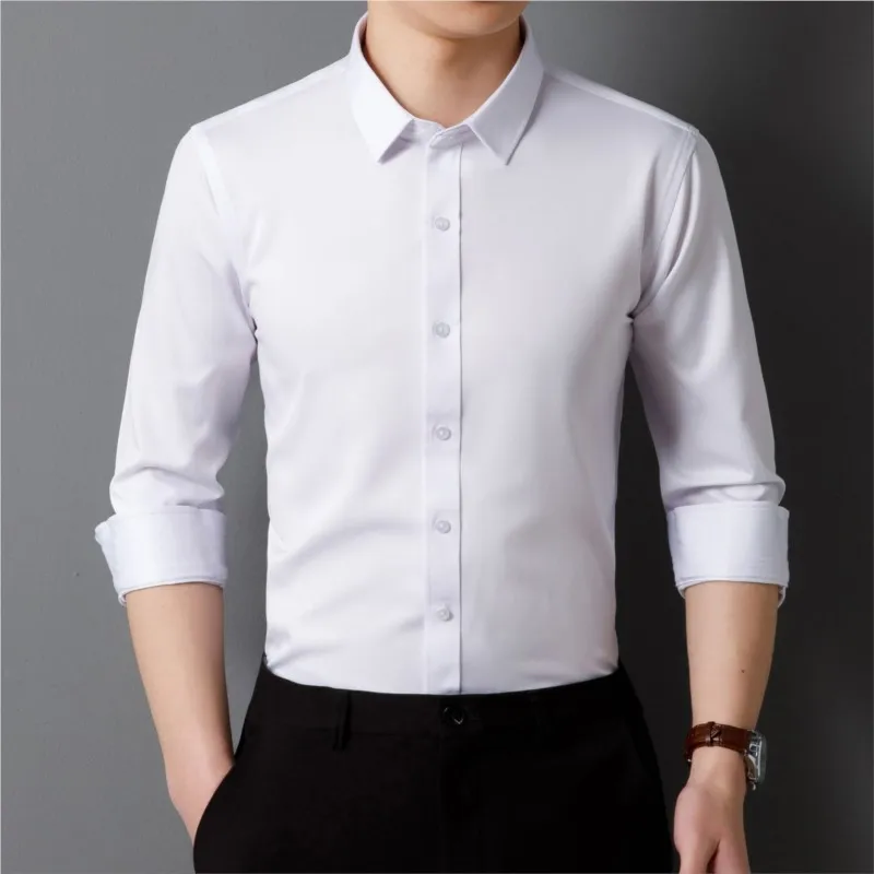 2024 New Stretch Anti-Rughe Camicie Da Uomo Camicie A Maniche Lunghe Camicie Per Slim Fit Camisa Social Business Camicetta Camicia Nera Ns5844