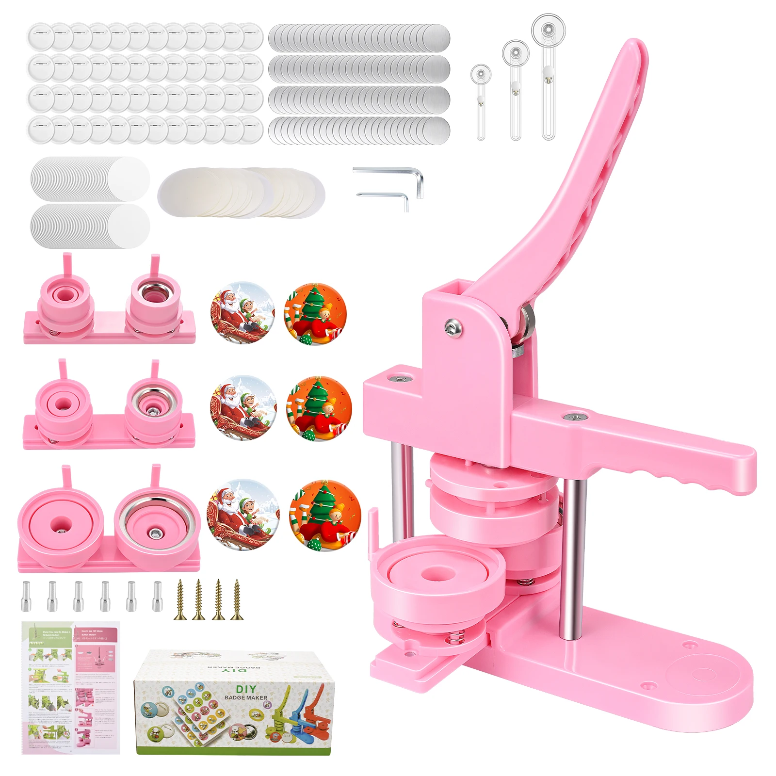 Button-Badge-Maker-Machine-25-32-58mm-Pink-Button-Pin-Press-Machine ...