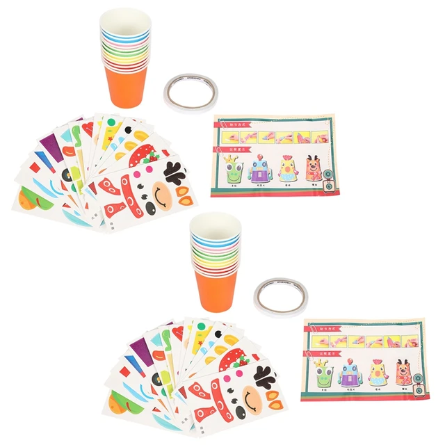 2X 12Pcs Children 3D Diy Handmade Paper Cups Sticker Material Kit Whole Set Kids Kindergarten School Educational Toys 1