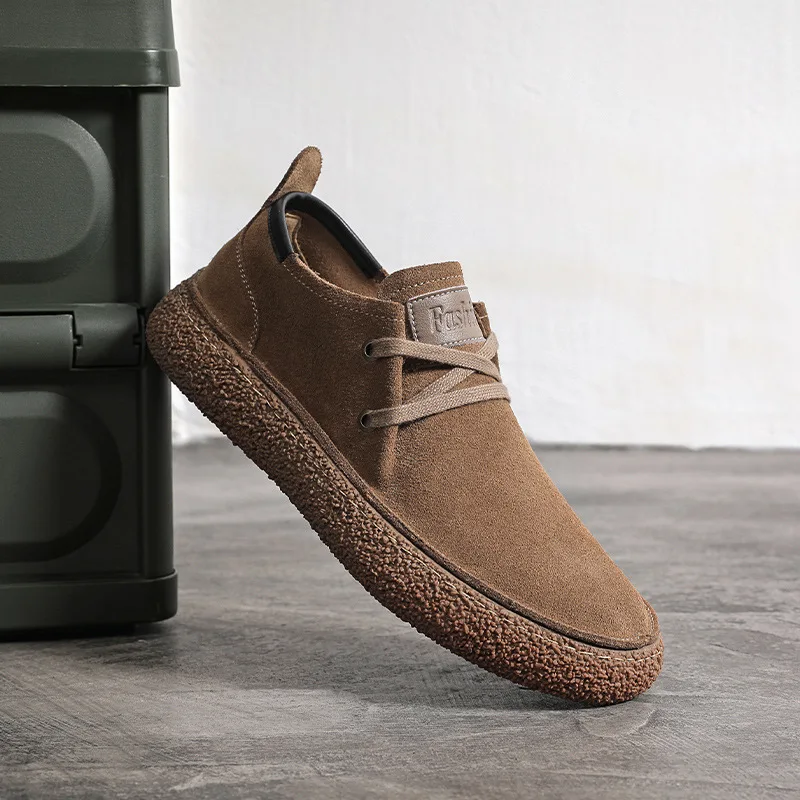 Men's Suede Genuine Leather Casual Shoes Lace-up Men Light Comfortable Driving Flats Mens Outdoor Oxfords Shoe 2
