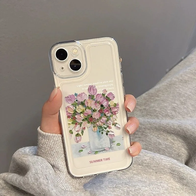 Elegant Blue Bouquet Dustproof Non-Slip Protective Case Cover with Bumper
