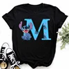 Disney Lilo & Stitch A-Z English Letters Short Sleeve Women Print T Shirt Casual Female Top Tshirts Cartoon Tee T-Shirt 2