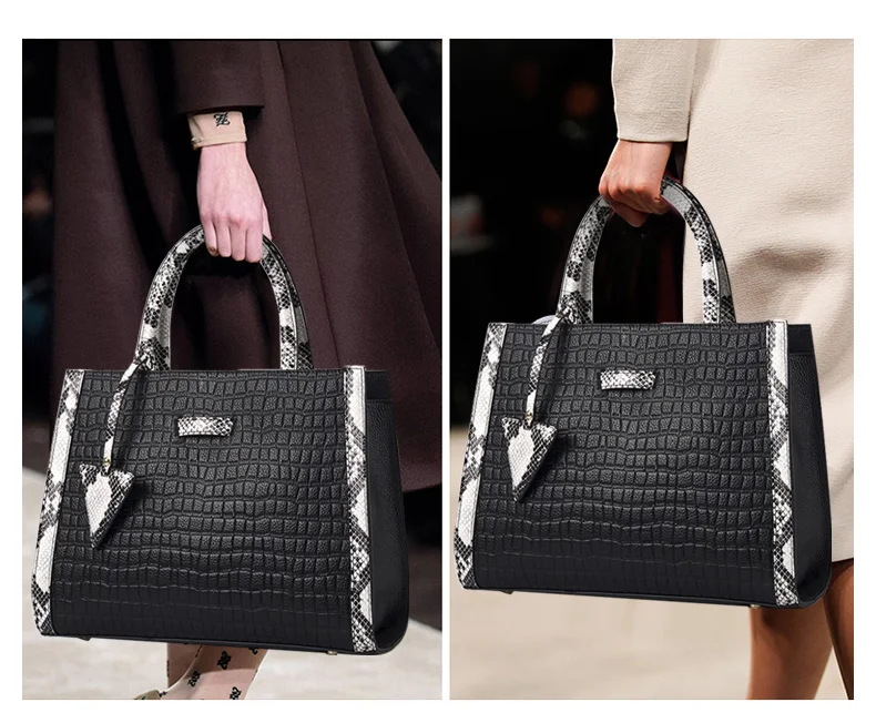 Aidrani Neue schwarze Damenhandtasche aus Rindsleder mit Steinmuster, modisch, elegant und mit großem Fassungsvermögen – Detail 3