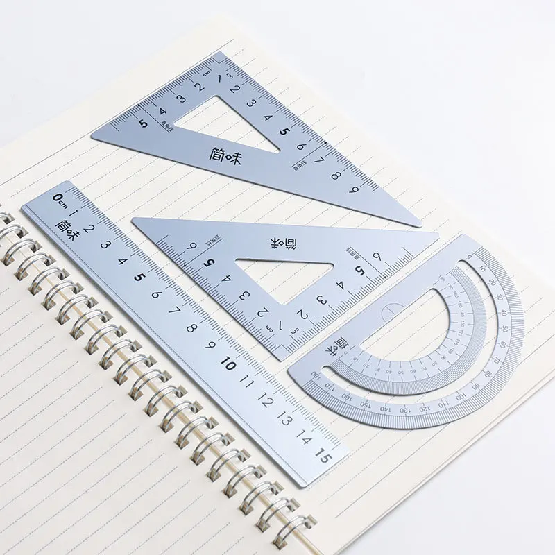 Aluminum Ruler Set Drafting Set With Storage Box Straight Ruler Protractor Students Measure Ruler Set Multi-Function Set 4pcs