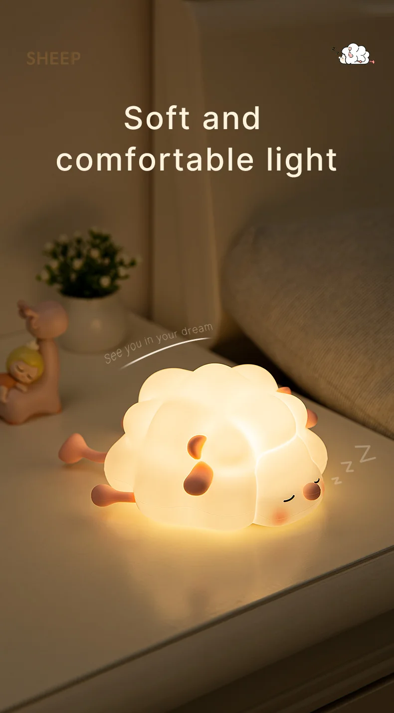 Description Picture 4 of itemSleep Sheep Night Light Cute Animal Silicone Lamp Accompany Warm Atmosphere Children's Day Birthday Gift Cartoon Soft Light