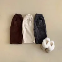 Autumn Winter Kid Boy Solid Ribbed Loose Wide Leg Pants Girl Baby Thicken Corduroy Pants Children Cotton Trousers Infant Clothes 2