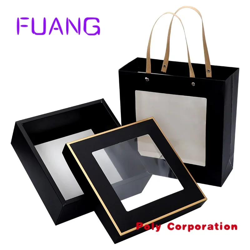 

Custom FF Brand Packaging Custom Printing Recycled Black Cardboard Logo Clear Gift Paper Box With Window Wholesale Food Packag