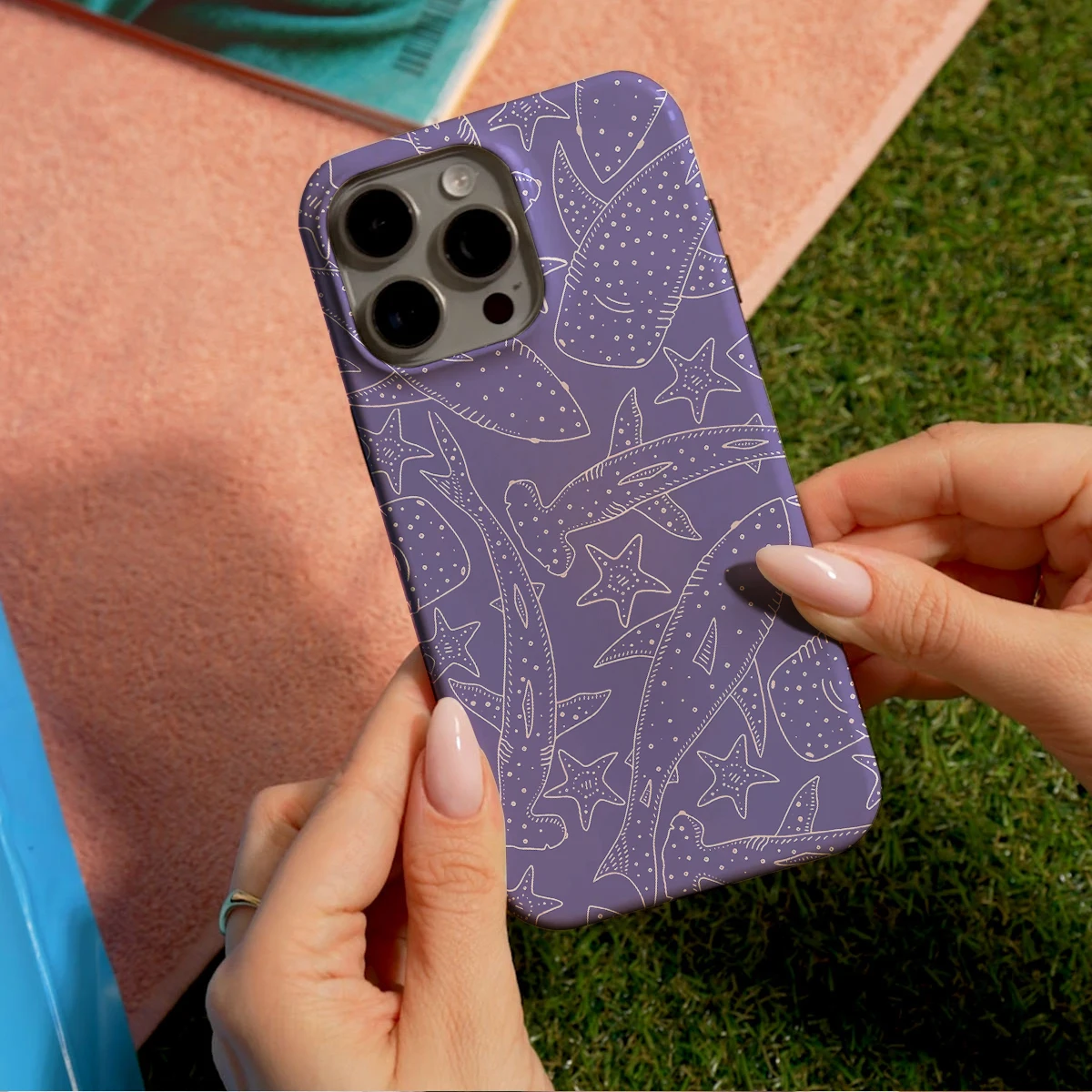 Purple Shark Pattern Shockproof Phone Case - Hard Acrylic Cover