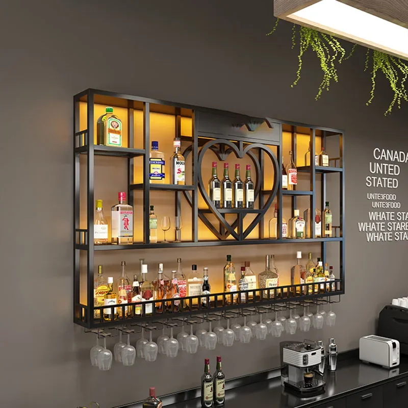 Shelf Hanging Wine Cabinets Modern Industrial Club Whisky Bar Cabinets Liquor Display Metalic Botellero Vino Liquor Furniture