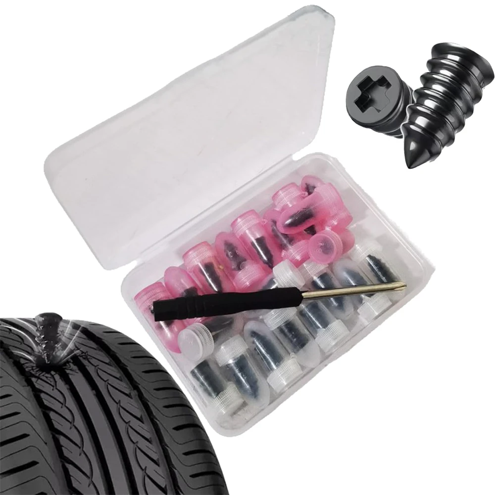 20PCS 타이어 수리 세트 실리콘 나사 진공 타이어 수리 못 고무 나사 스크루드라이버 빠른 셀프 서비스 타이어 수리 도구
