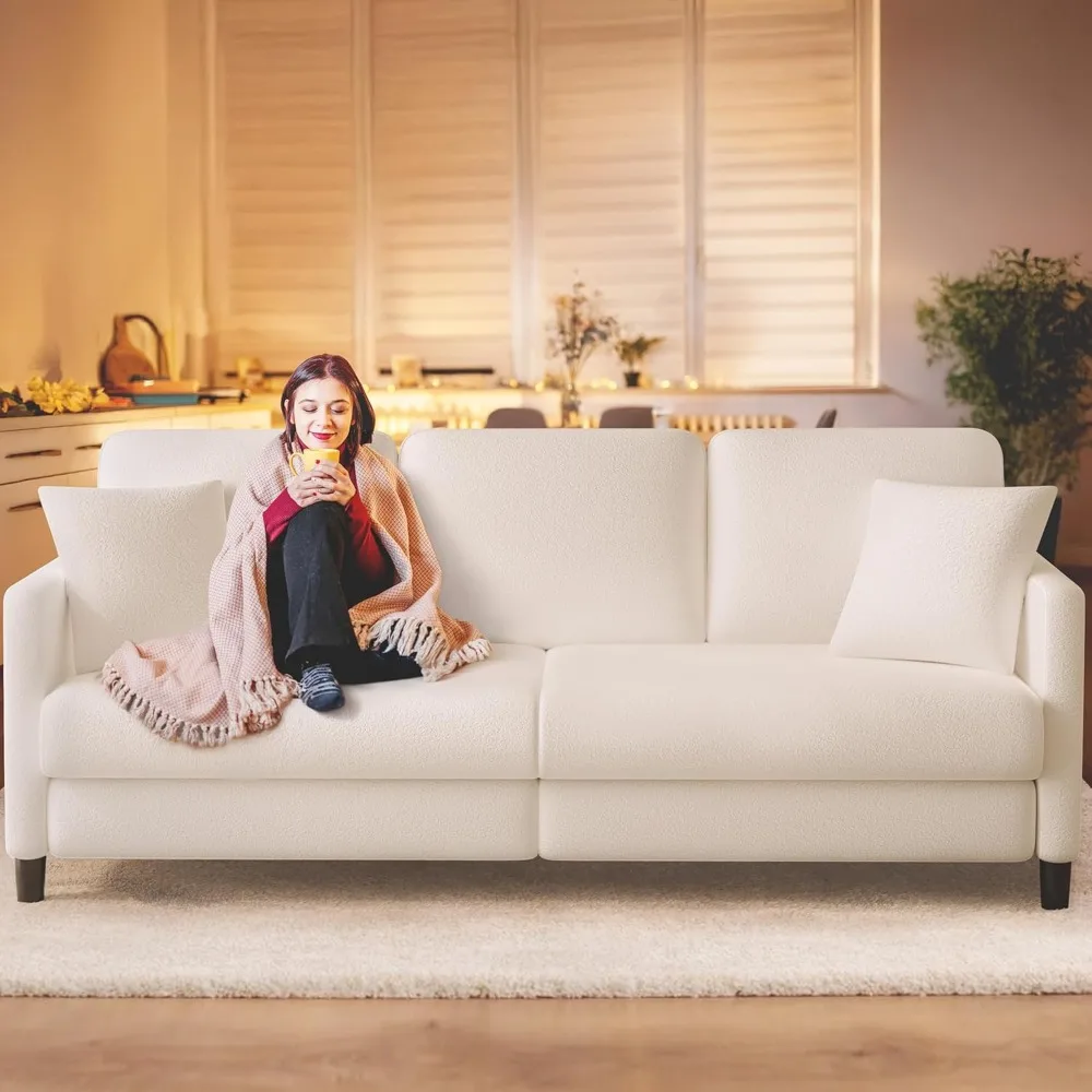83" Sofas for Living Room, Comfy Love Seat Couches, Teddy Fleece Loveseat All-Wood Sofa, 2 Pillow Included, Children's Sofas 2