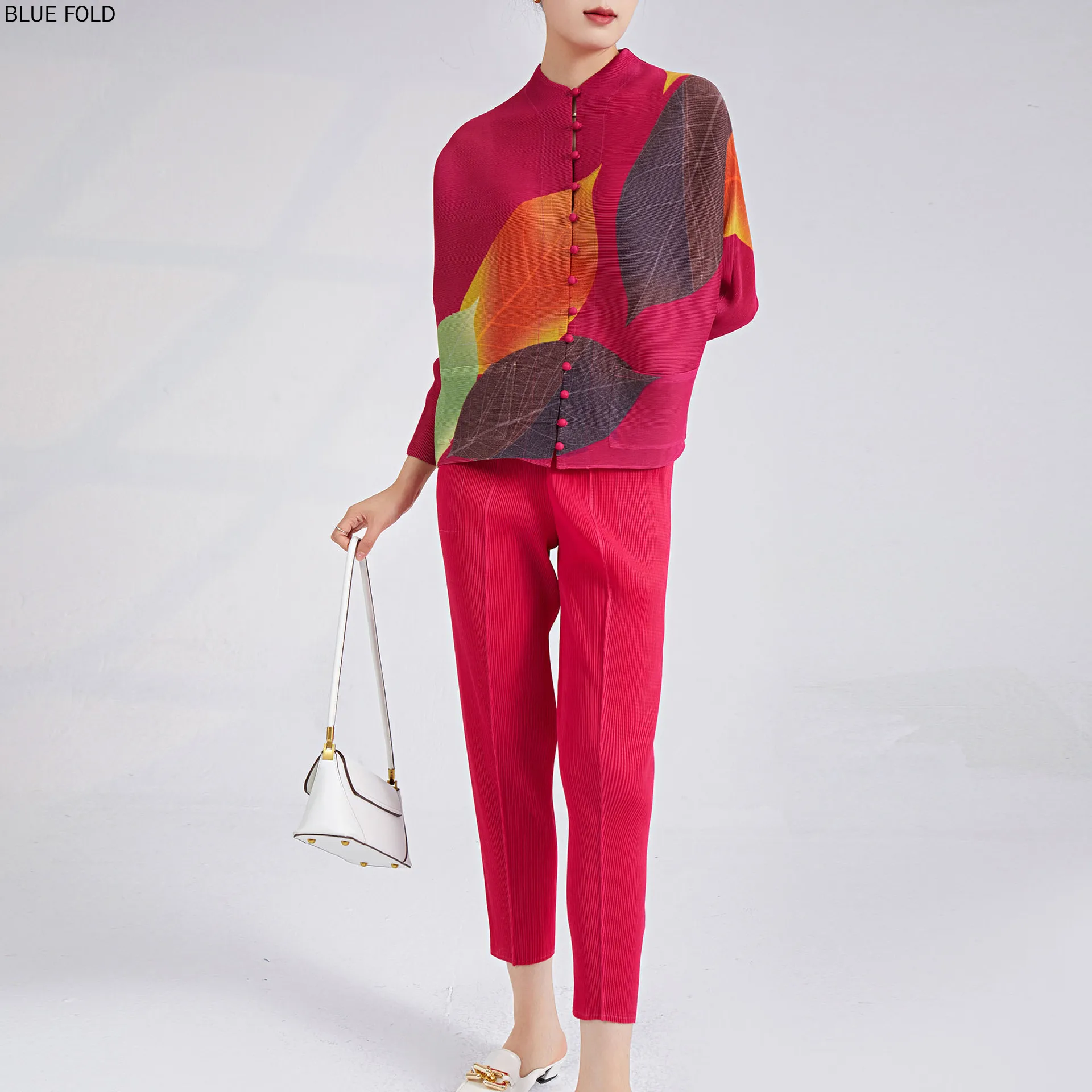 

Miyake Fold Suit for Women, Printed Disc Buckle Cardigan Top and Casual Pants, Women's Fashion Outfits, 2 Piece Sets