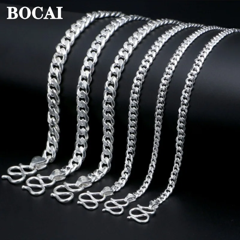 

BOCAI S999 Sterling Silver Necklace for Women Men New Fashion Domineering Thick Horsewhip-chain Argentum Jewelry Free Shipping
