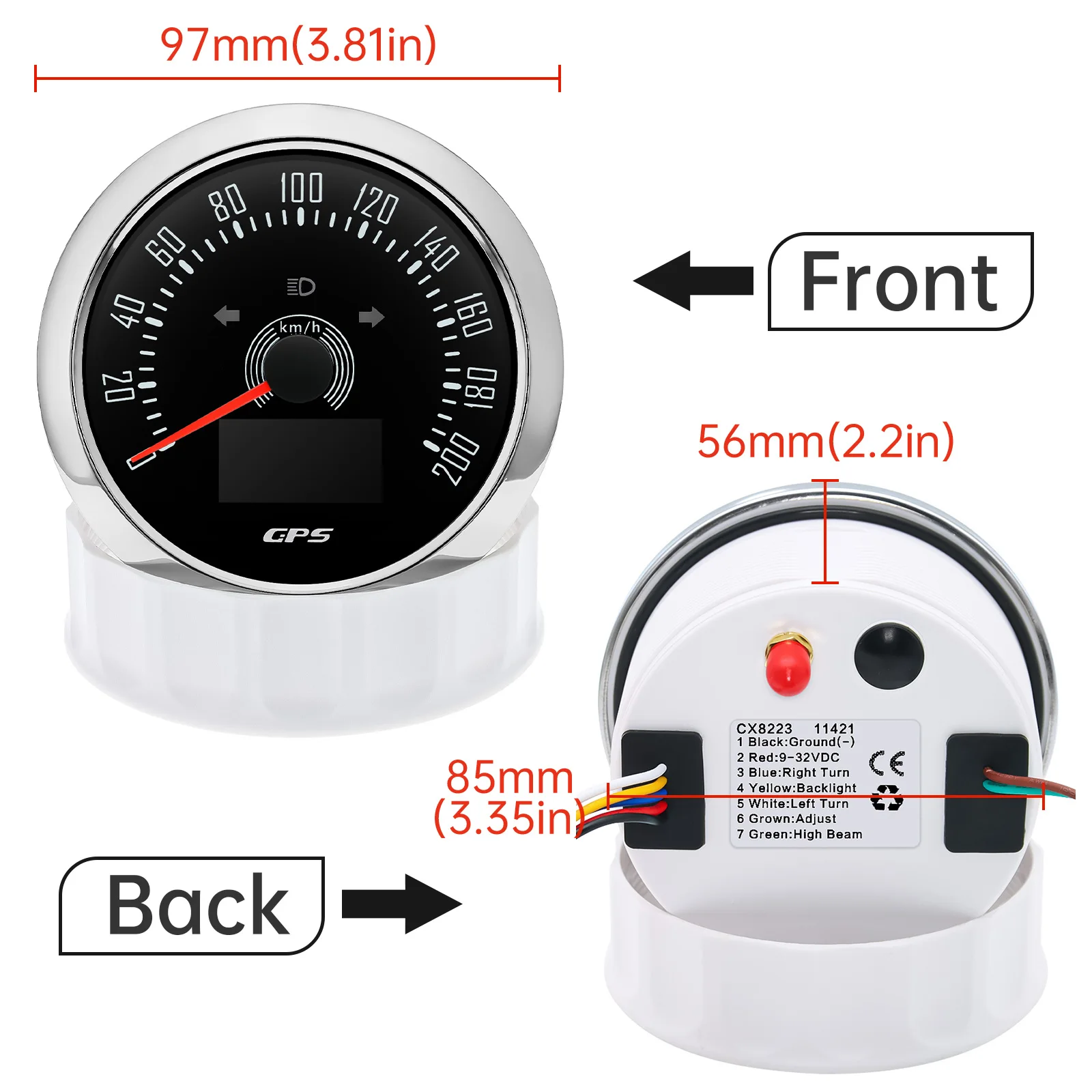85MM GPS Speedometer 0-160MPH 0-200KMH With GPS Antenna 7 Colors Backlight Digital LED Odometer Gauge for 12V24V Car Boat Marine speed gauges speed meter