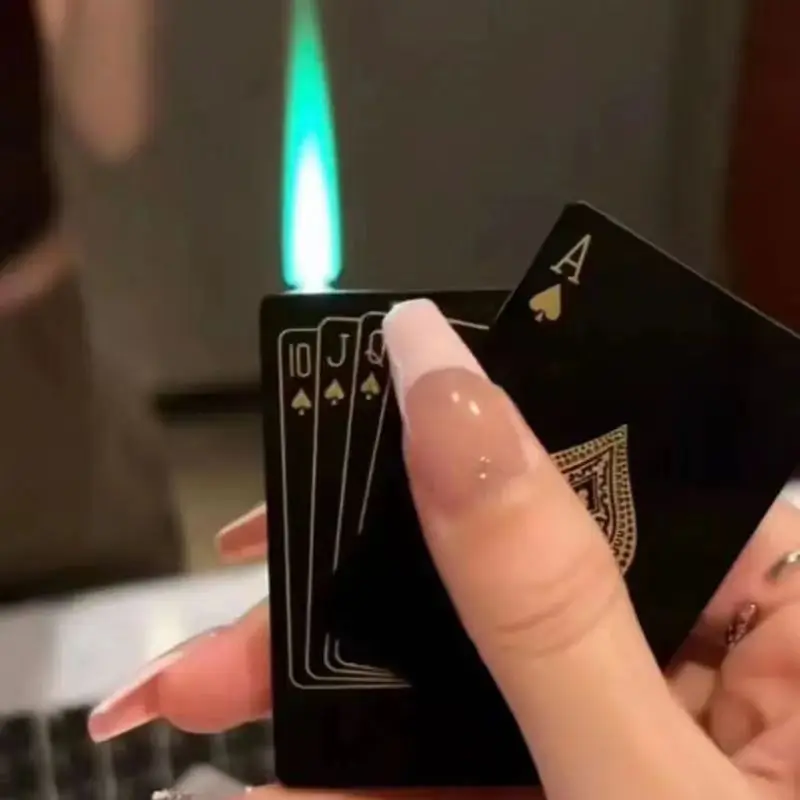 Dropshipping VIP Link Green Flame Pocket Lighter Metal Windproof Playing Card Lighter Double Fire Crocodile Dragon Lighter