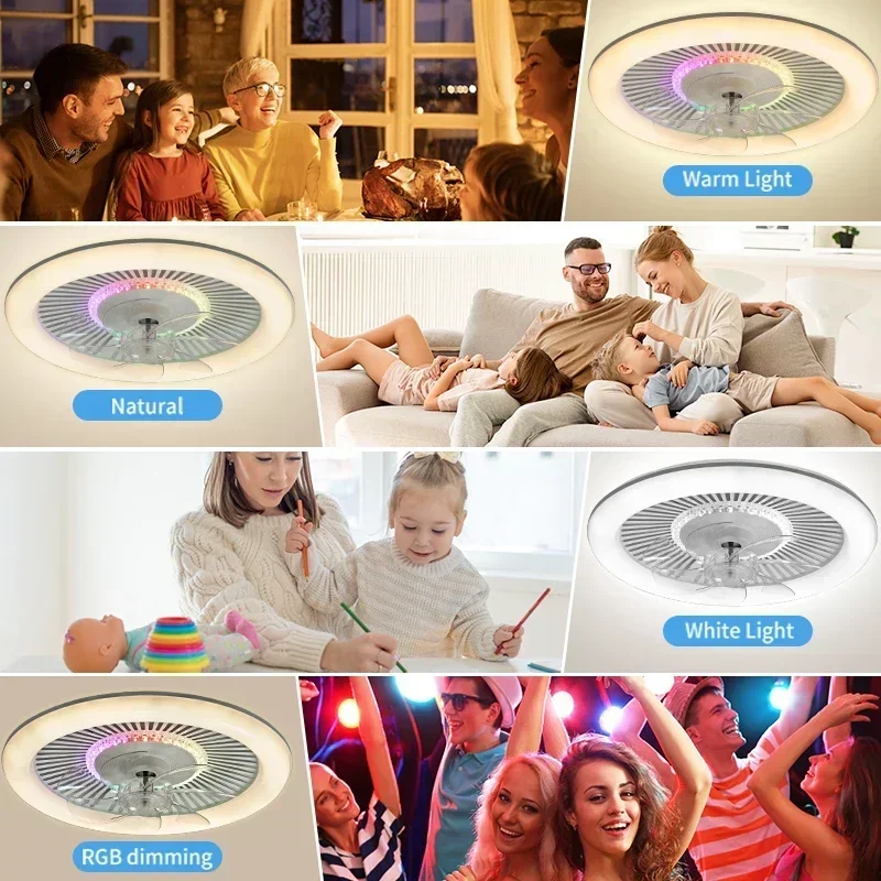 LED Decorative Lighting, Remote Control RGB Dimming, 6-Speed Speed Regulation, Low Floor Fan Light, Bedroom Living Room Ceiling