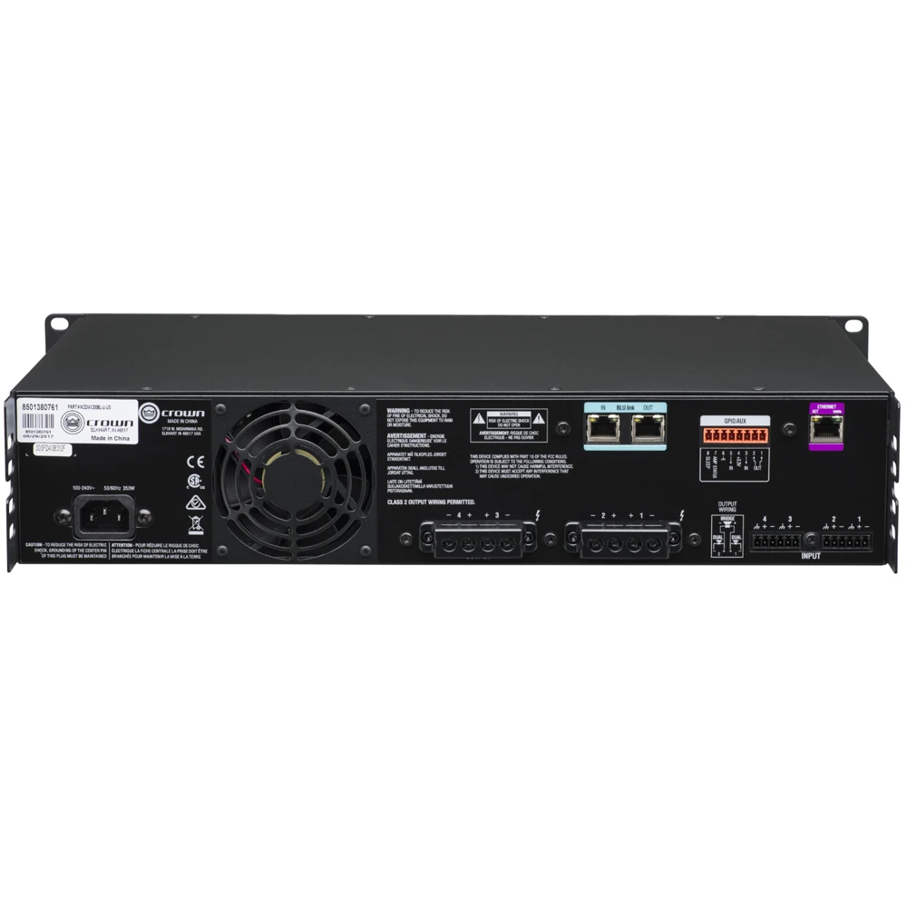 Crown CDi DriveCore 4 채널 전력 증폭기, 네트워크 제어, 70V 또는 100V RMS 출력, BLU 링크, 온보드 DSP, 300BL