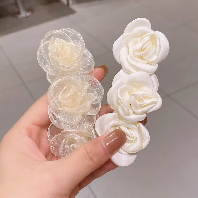 1 Stück Ultra-Fantasie Kamelie Haarspange Temperament Mesh Seitenclip Pony Clip Top Clip Federclip Haarnadel Blumen Haarschmuck – Detail 2